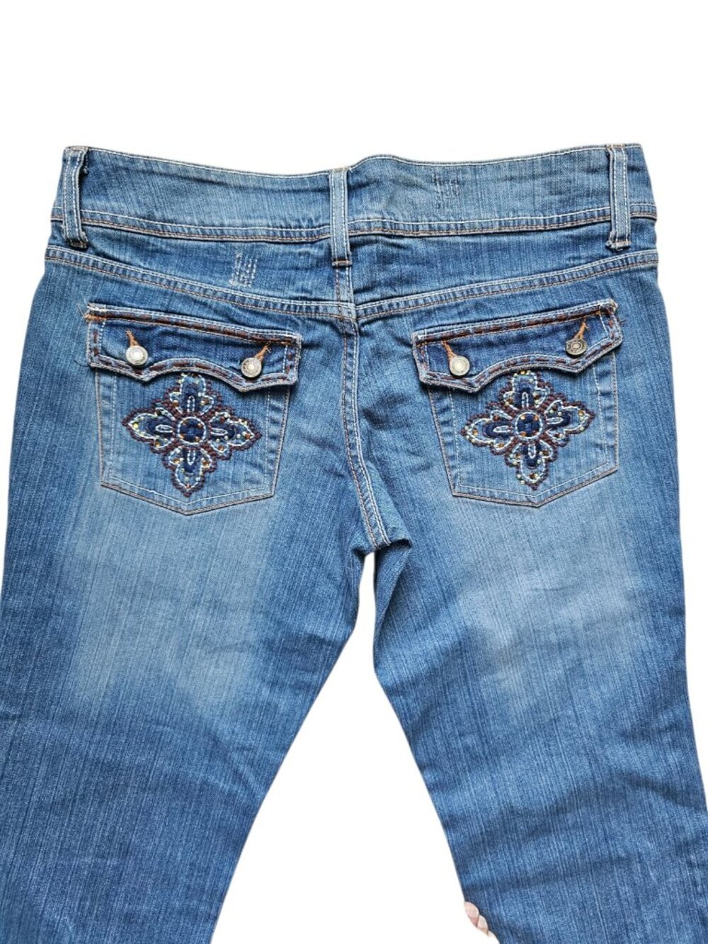 DEADSTOCK NOBO No Boundaries embroidered & studded denim capri . Size 11 JR - Picture 4 of 9
